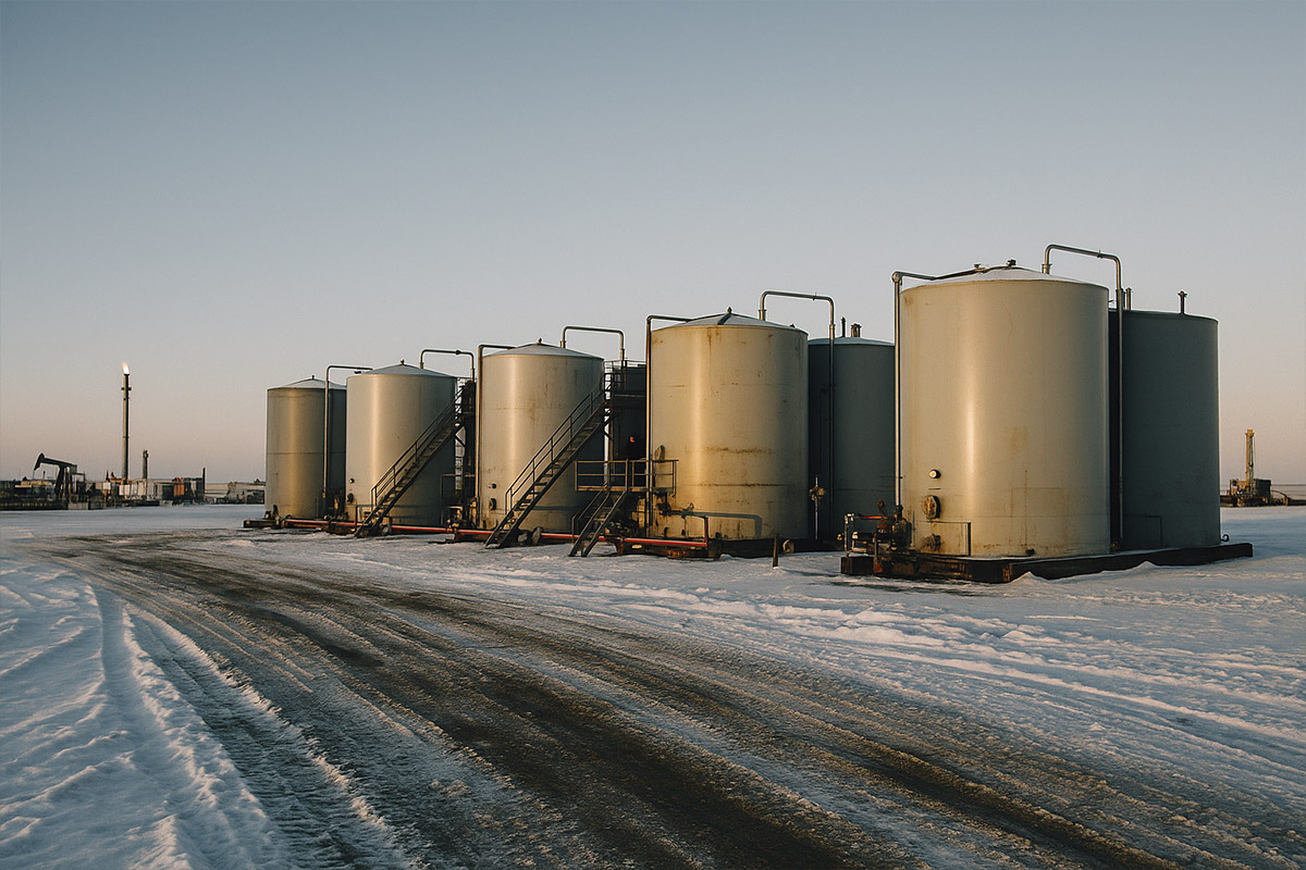 oilfield tanks Alberta winter site – Benoit Rentals